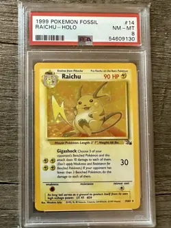 1999 Pokemon fossil Holo RAICHU #14/62 - Image 1