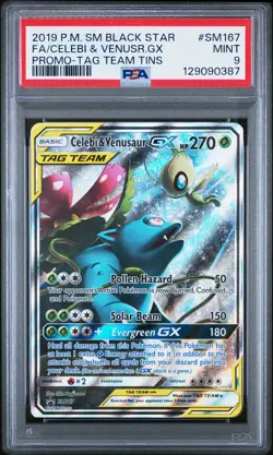 2019 POKEMON SM BLACK STAR PROMO #SM167 FULL ART/CELEBI & VENUSAUR GX PSA 9 - Image 1
