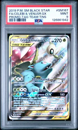 2019 POKEMON SM BLACK STAR PROMO #SM167 FULL ART/CELEBI & VENUSAUR GX PSA 9 - Image 1