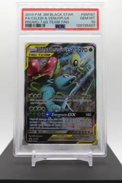 PSA 10 - CELEBI & VENUSAUR GX FA SM167 - 2019 POKEMON SM BLACK STAR PROMO - Image 1