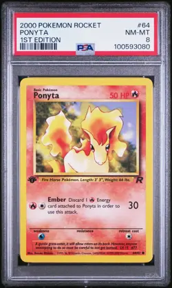 Ponyta - 1st Edition - 64/82 Team Rocket - WOTC 2000 - Pokemon TCG - PSA 8 - Image 1