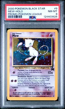 2000 POKEMON PROMO BLACK STAR POKEMON LEAGUE #9 MEW-HOLO PSA 8 - Image 1
