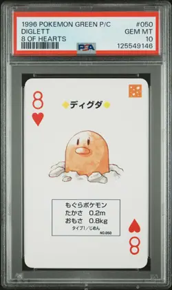 1996 POKEMON GREEN VERSION PLAYING CARDS 8 OF HEARTS #050 DIGLETT PSA 10 - Image 1