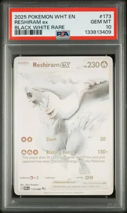 2025 POKEMON WHT EN-WHITE FLARE BLACK WHITE RARE #173 RESHIRAM EX PSA 10 - Image 1