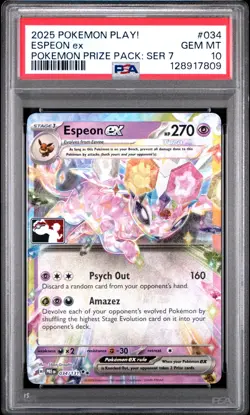 2025 Pokemon Play! League Prize Pack: Series 7 Espeon EX #034 PSA 10 Prismatic - Image 1