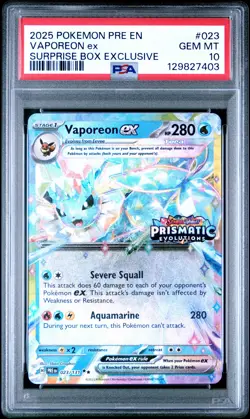 2025 POKEMON PRE EN-PRISMATIC EVOLUTIONS #023 VAPOREON EX PSA 10 - Image 1