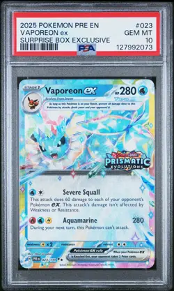 2025 POKEMON PRE EN-PRISMATIC EVOLUTIONS #023 VAPOREON EX PSA 10 - Image 1