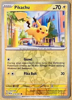 2024 POKEMON SCARLET VIOLET PALDEAN FATES PIKACHU REVERSE HOLO 018/091 NM+ - Image 1