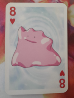 Ditto 8 of Hearts Pokemon 1999 Mini Blue Deck Playing Cards 2.5x1.75in NM - Image 1