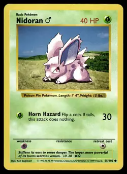 Nidoran M MP 055/102 Base Set (Shadowless) Pokemon Card B - Image 1