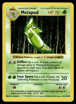 Metapod MP 054/102 Base Set (Shadowless) Pokemon Card - Image 1
