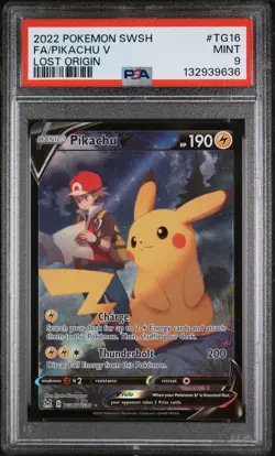 2022 POKEMON SWORD & SHIELD LOST ORIGIN #TG16 FULL ART/PIKACHU V PSA 9 - Image 1