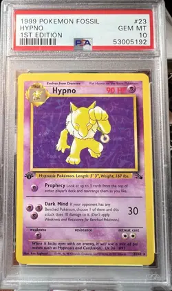 HYPNO 1ST EDITION POKEMON FOSSIL 1999 23 PSA 10 - Image 1