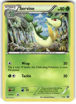 Pokemon Servine 1/12 Holo McDonald's Promo 2012 NM /VLP Card Nintendo TCG - Image 1