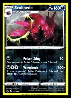 Scolipede 107/198 Reverse Holo Rare 2021 Pokemon Chilling Reign LP - Image 1