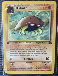 Pokemon TCG Kabuto Fossil 1st Edition Common Card 50/62 NM Condition - Image 1