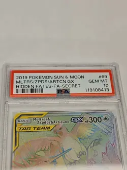 2019 Pokemon Sun And Moon Tag Team Moltres & Zapdos & Articuno GX Secret PSA 10 - Image 2