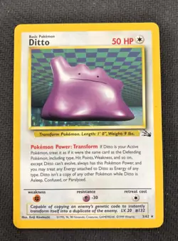1999 Pokemon TCG Ditto Fossil 3/62 Holo Rare English WOTC NM - Image 1