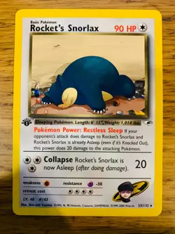 1st Edition Rocket's Snorlax (33/132) Rare Gym Heroes Set Pokemon Card! - Image 2