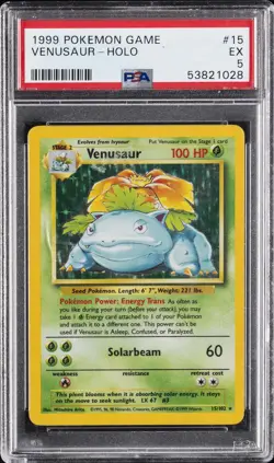 1999 POKEMON BASE SET UNLIMITED #15 VENUSAUR-HOLO PSA 5 - Image 1