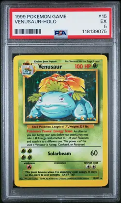 1999 POKEMON BASE SET UNLIMITED #15 VENUSAUR-HOLO PSA 5 - Image 1