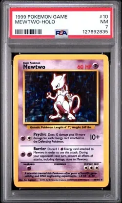 1999 POKEMON BASE SET UNLIMITED #10 MEWTWO-HOLO PSA 7 - Image 1