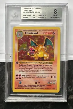 1999 Pokemon Base Set Shadowless 1st Edition Holo Charizard BGS 8 - Image 1
