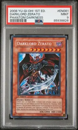 PSA 9 Darklord Zerato PTDN-EN081 1st Edition Phantom Darkness Secret Rare Yugioh - Image 1