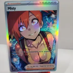 Custom holo Misty Trainer Pokemon Trading Card sleeve & card top loader custom! - Image 1