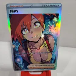 Custom holo Misty Trainer Pokemon Trading Card sleeve & card top loader custom! - Image 2