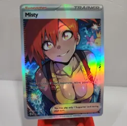Custom holo Misty Trainer Pokemon Trading Card sleeve & card top loader custom! - Image 3