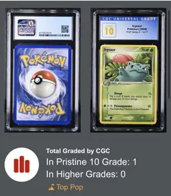 CGC 10 Pristine IVYSAUR POP SERIES 3 - 2006 POKEMON CARD 14/17 Top Pop Psa - Image 1