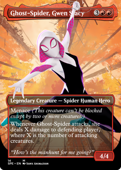 Ghost-Spider, Gwen Stacy Foil Custom sticker on bulk MTG Commander V1 - Image 1