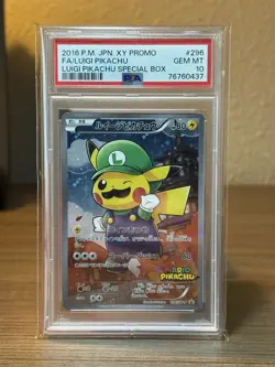 2016 Pokemon Japanese XY Black Star Promo #296 - Full Art Luigi Pikachu PSA 10 - Image 1