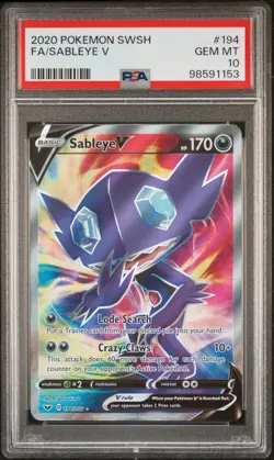 2020 POKEMON SWORD & SHIELD #194 FULL ART/SABLEYE V PSA 10 - Image 1