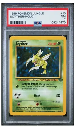 1999 Pokemon Scyther 10/64 Jungle Holo PSA 7, NM - Image 1
