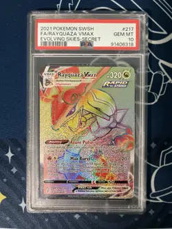 Pokemon PSA 10 Rayquaza VMAX 217/203 Evolving Skies Rainbow Rare Secret Rare - Image 1