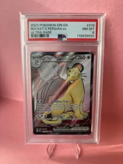 2025 POKEMON DRI EN-DESTINED RIVALS ULTRA RARE TEAM ROCKET'S PERSIAN EX PSA 8 - Image 1