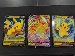 Pokemon Pikachu V (SWSH061, SWSH198) Pikachu VMAX (SWSH286) 3 Card Set NM JUMBO - Image 1