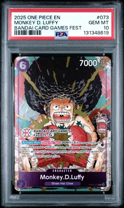 2025 ONE PIECE OP07-073 BANDAI CARD GAMES FEST 25-26 MONKEY D LUFFY PROMO PSA 10 - Image 1