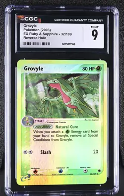 CGC 9 MINT Grovyle 2003 EX Ruby & Sapphire 32/109 Reverse Holo Pokemon Card - Image 1