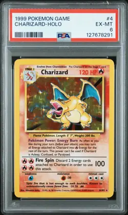 1999 POKEMON BASE SET UNLIMITED #4 CHARIZARD-HOLO PSA 6 - Image 1
