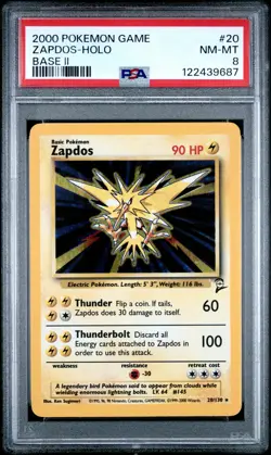 2000 POKEMON BASE SET 2 #20 ZAPDOS-HOLO PSA 8 - Image 1