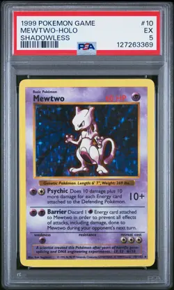 1999 POKEMON BASE SET SHADOWLESS #10 MEWTWO-HOLO PSA 5 - Image 1