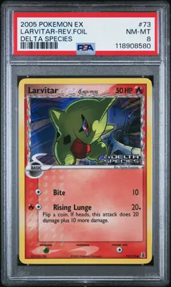 2005 POKEMON EX DELTA SPECIES #73 LARVITAR-REVERSE FOIL PSA 8 - Image 1