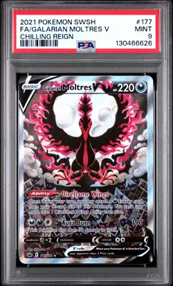 2021 POKEMON SWORD & SHIELD CHILLING REIGN FULL ART/GALARIAN MOLTRES V PSA 9 - Image 1