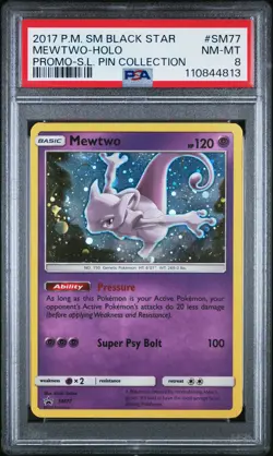 2017 POKEMON SM BLACK STAR PROMO SHINING LEGENDS PIN COLL MEWTWO-HOLO PSA 8 - Image 1