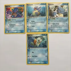 4 Pokemon Cards - Blastoise #14, Squirtle #64+63 Wartortle #43-Crystal Guardians - Image 1