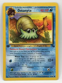 1st Edition Omanyte 52/62 Common Fossil Pokemon Card - LP - Image 1