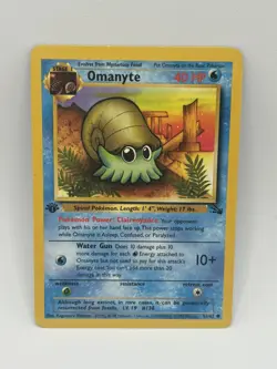 1st Edition Omanyte 52/62 Common Fossil Pokemon Card - LP - Image 2